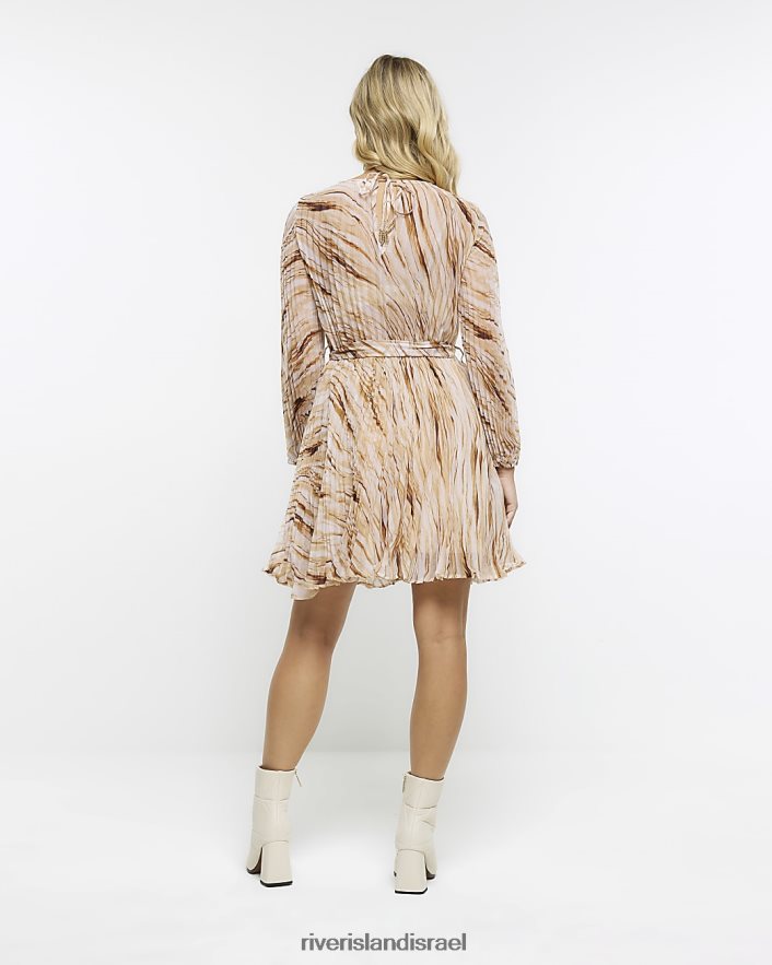 לבוש River Island plisse אבסטרקט swing min idress בז' נשים BDZ4084259