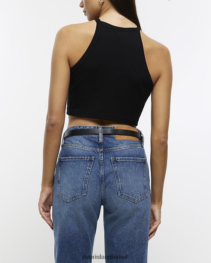 לבוש River Island גופיית racer crop שָׁחוֹר נשים BDZ4081107