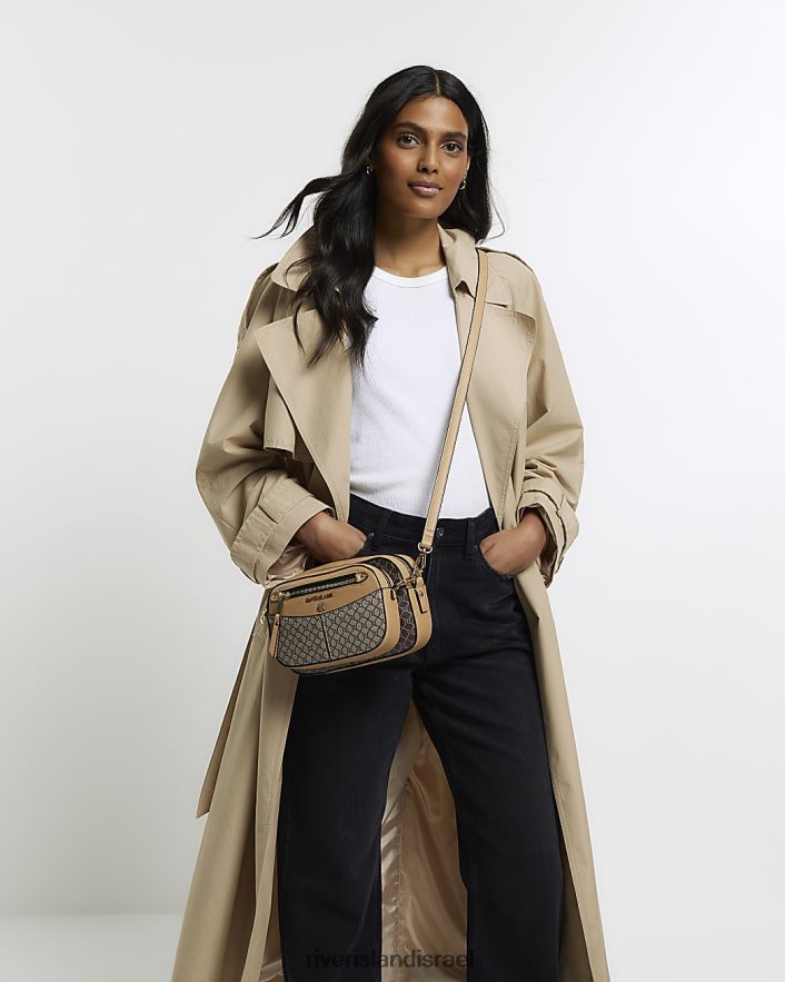 אביזרים River Island ri מונוגרמה תיק צולב גוף חום נשים BDZ4084486