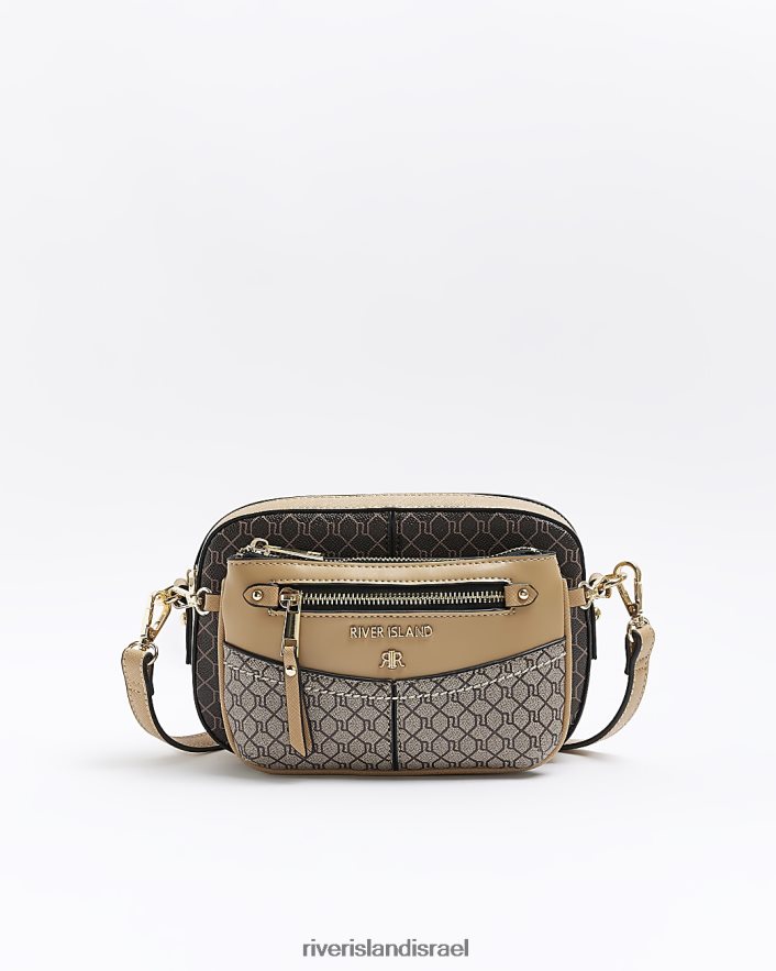אביזרים River Island ri מונוגרמה תיק קטן מוצלב חום נשים BDZ408523