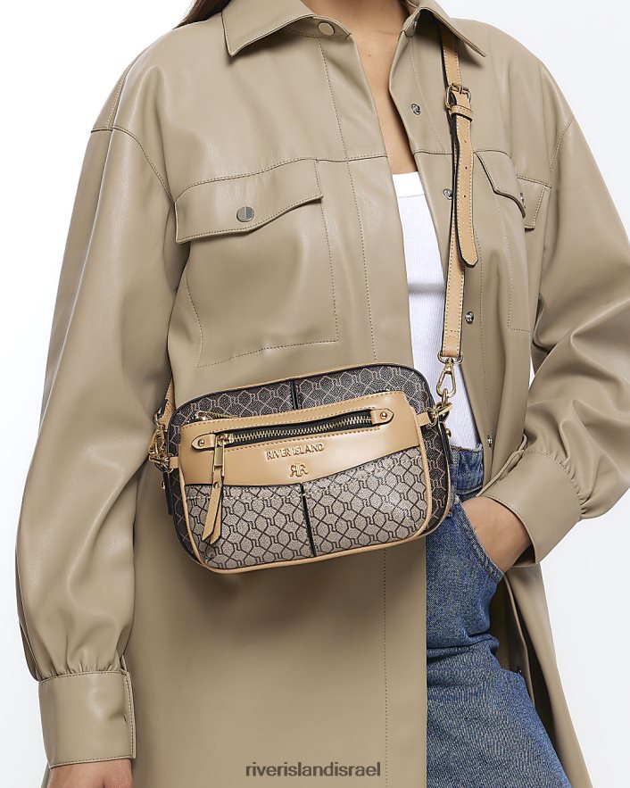 אביזרים River Island ri מונוגרמה תיק קטן מוצלב חום נשים BDZ408523