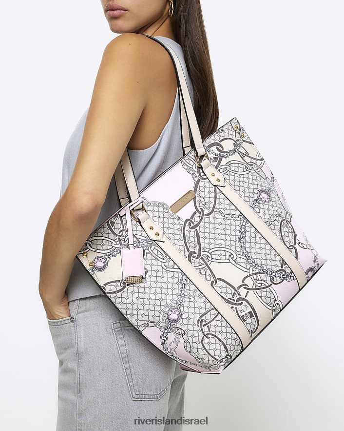 אביזרים River Island תיק קניות בשרשרת מונוגרמה ri בז' נשים BDZ408735