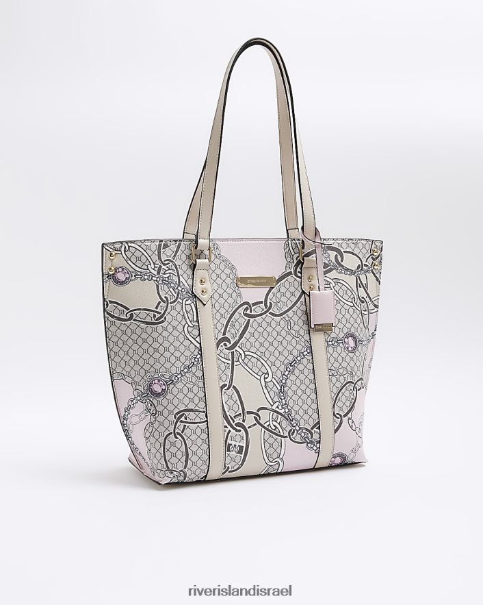 אביזרים River Island תיק קניות בשרשרת מונוגרמה ri בז' נשים BDZ408735