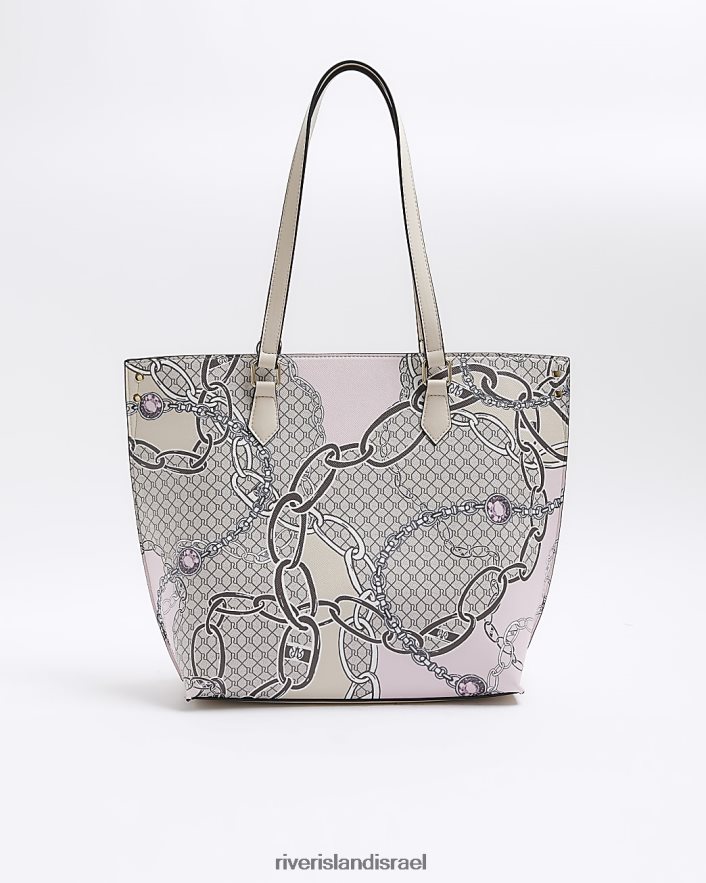 אביזרים River Island תיק קניות בשרשרת מונוגרמה ri בז' נשים BDZ408735