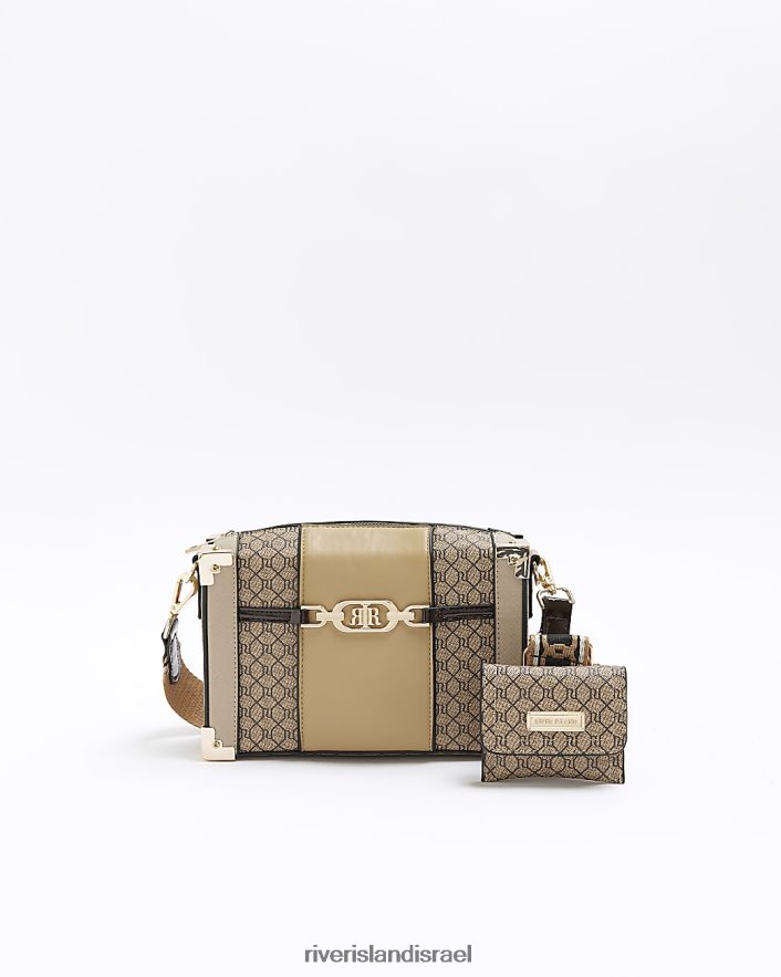 אביזרים River Island ri מונוגרמה תיק צולב גוף חום נשים BDZ408826