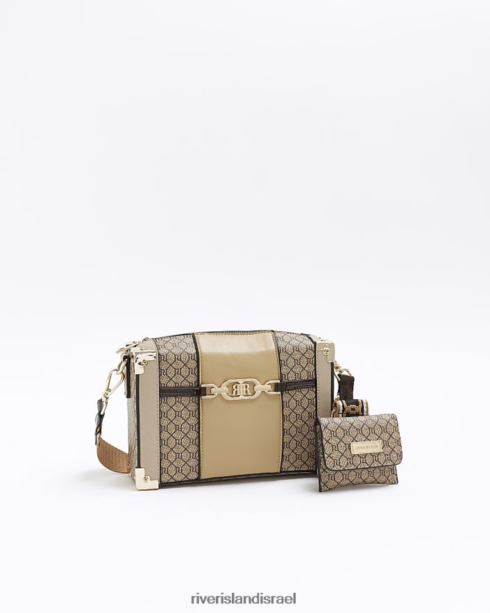 אביזרים River Island ri מונוגרמה תיק צולב גוף חום נשים BDZ408826