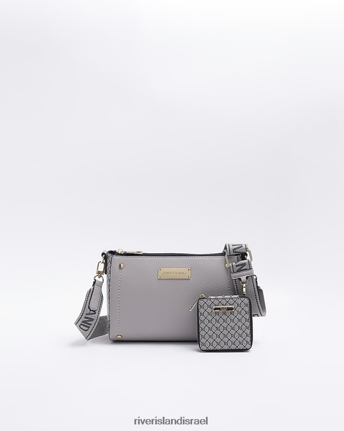 אביזרים River Island ri מונוגרמה תיק צולב גוף אפור נשים BDZ408970