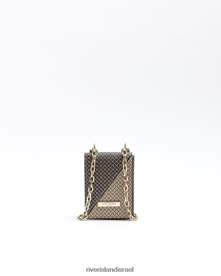 אביזרים River Island מחזיק כרטיס ri monogram cross body חום נשים BDZ4081433