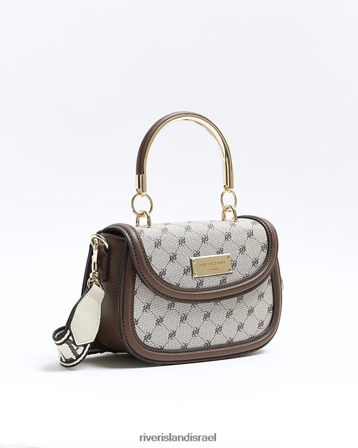 אביזרים River Island ri monogram mini cross body bag חום נשים BDZ408895