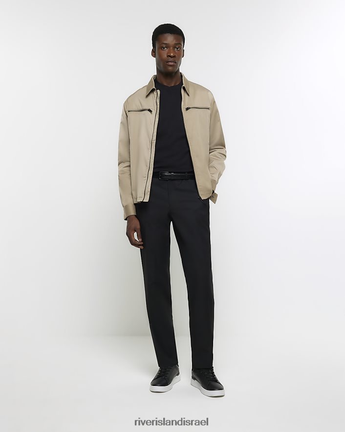 לבוש River Island ri studio חולצת טריקו עם צווארון גבוה שָׁחוֹר גברים BDZ4082562