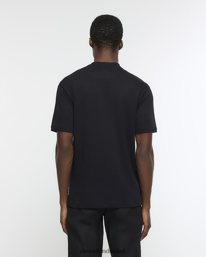 לבוש River Island ri studio חולצת טריקו עם צווארון גבוה שָׁחוֹר גברים BDZ4082562