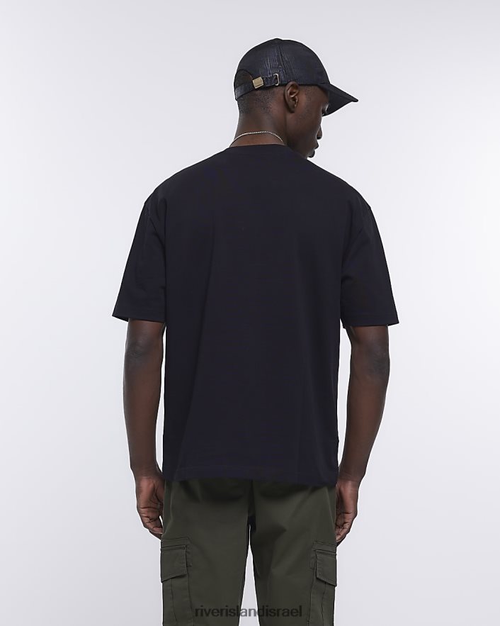 לבוש River Island חולצת טריקו בכושר אוברסייז של ri studio שָׁחוֹר גברים BDZ4082626