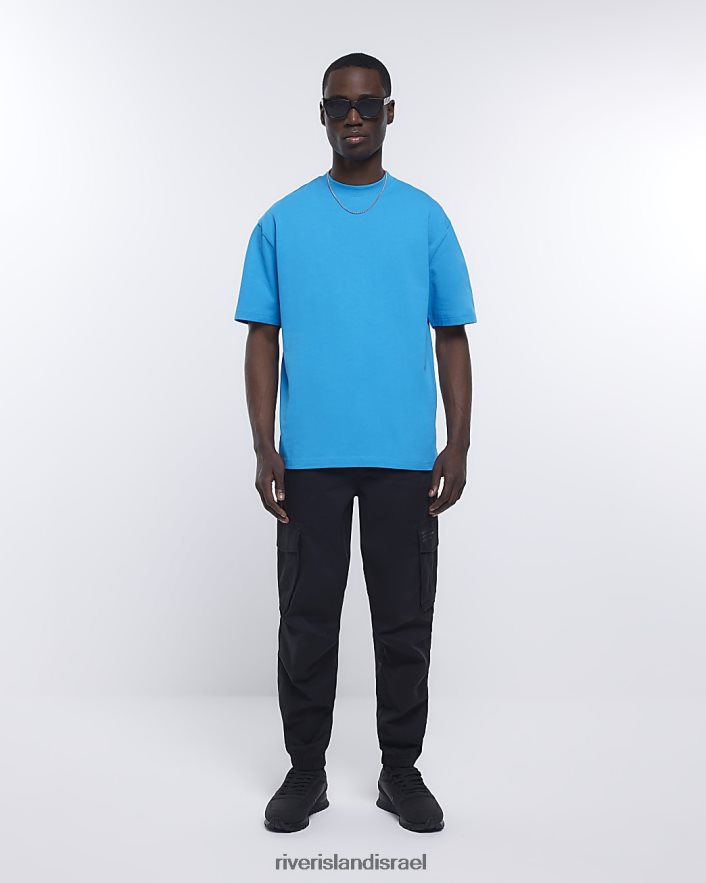 לבוש River Island חולצת טריקו בכושר אוברסייז של ri studio כְּחוֹל גברים BDZ4082631