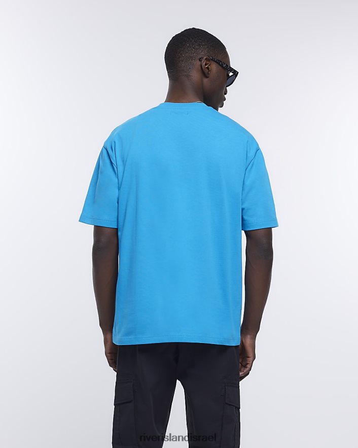 לבוש River Island חולצת טריקו בכושר אוברסייז של ri studio כְּחוֹל גברים BDZ4082631