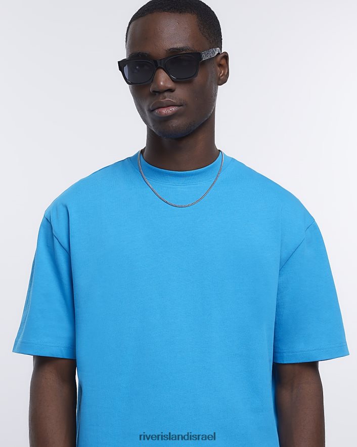 לבוש River Island חולצת טריקו בכושר אוברסייז של ri studio כְּחוֹל גברים BDZ4082631