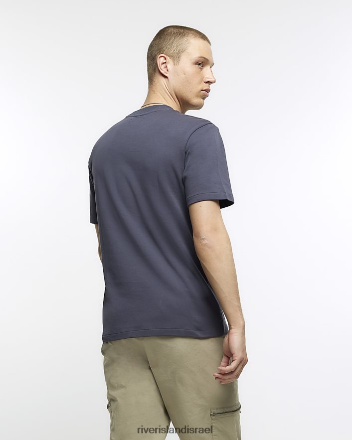 לבוש River Island חולצת טי של ri studio slim fit אפור גברים BDZ4082565