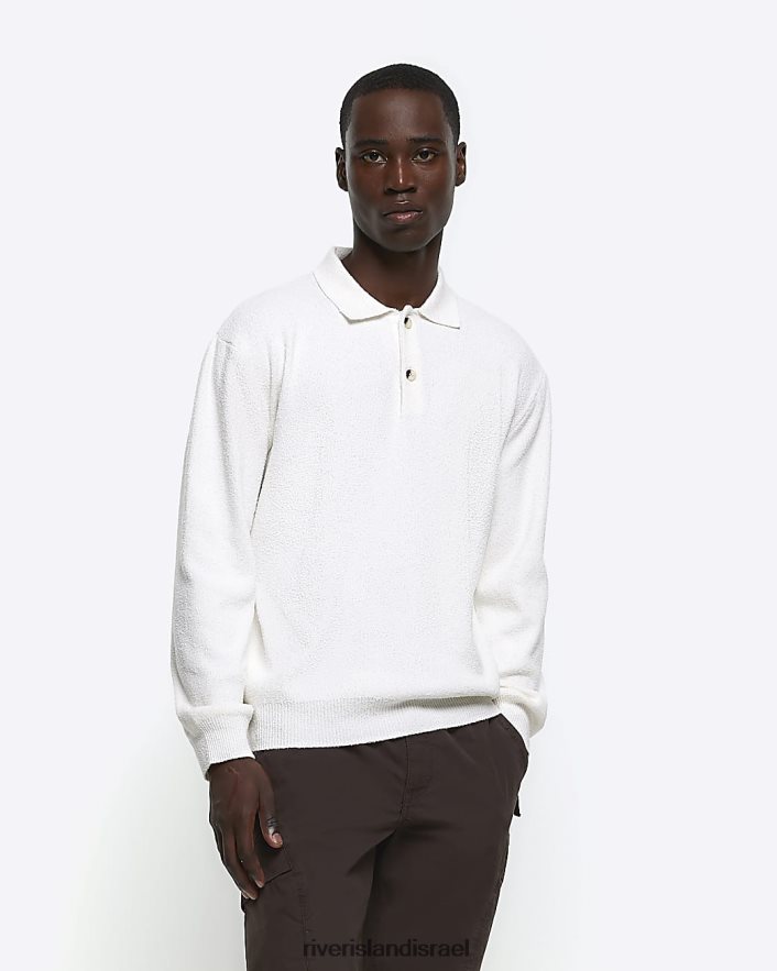 לבוש River Island פולו בוקל עם שרוולים ארוכים בכושר slim fit אקרו גברים BDZ4082324