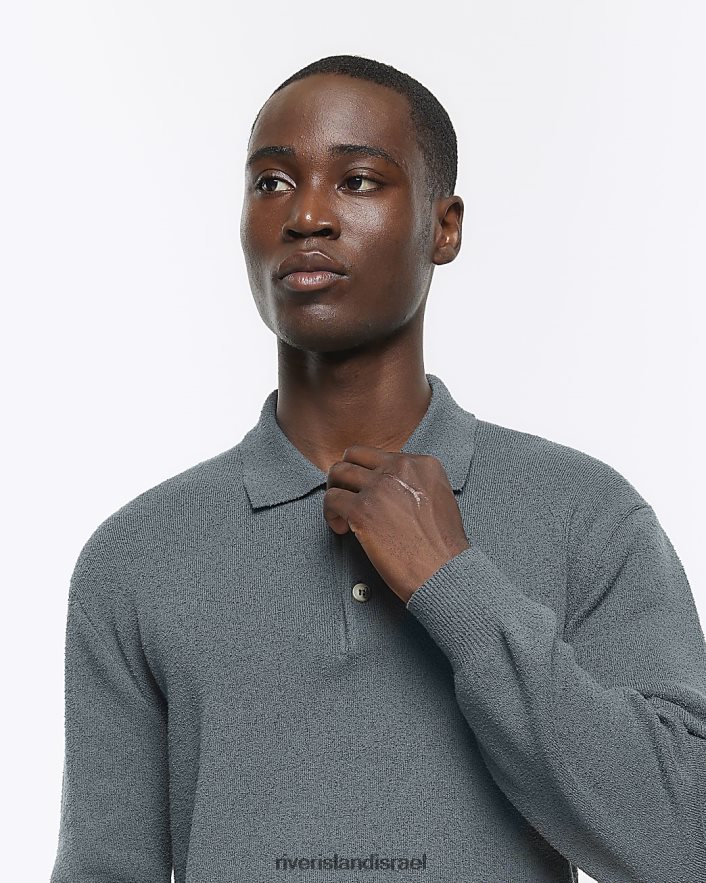 לבוש River Island פולו בוקל עם שרוולים ארוכים בכושר slim fit ירוק גברים BDZ4082325