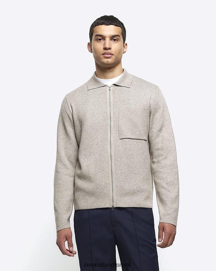 לבוש River Island קרדיגן סרוג עם רוכסן בכושר slim fit אֶבֶן גברים BDZ4082444