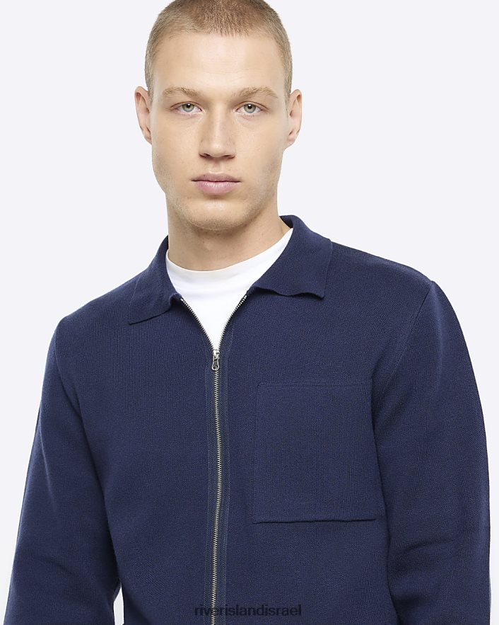 לבוש River Island קרדיגן סרוג עם רוכסן בכושר slim fit חיל הים גברים BDZ4082445