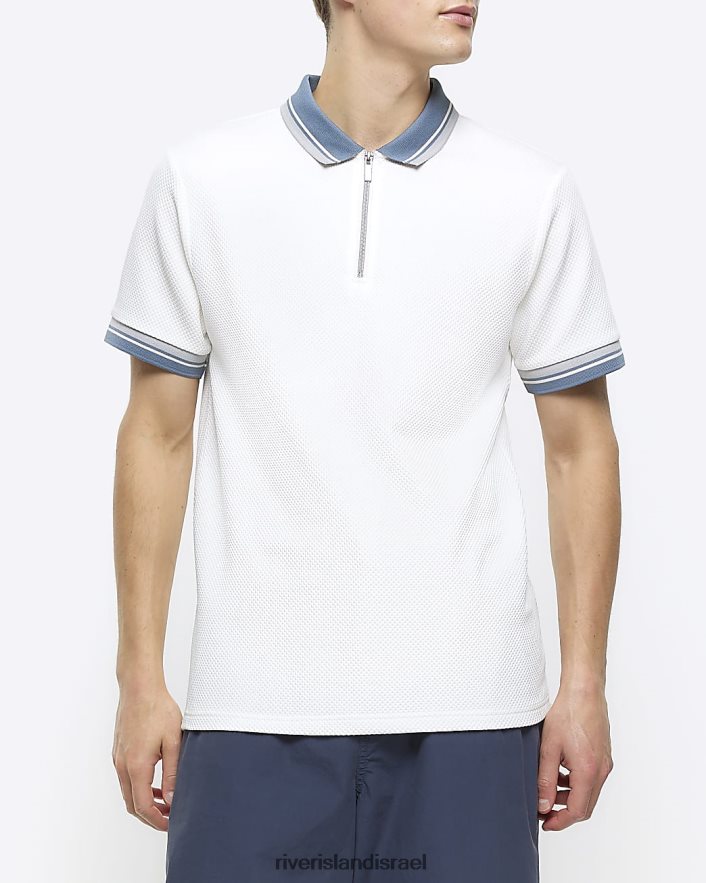 לבוש River Island פולו חצי רוכסן מודבק בגזרה slim fit אקרו גברים BDZ4085519