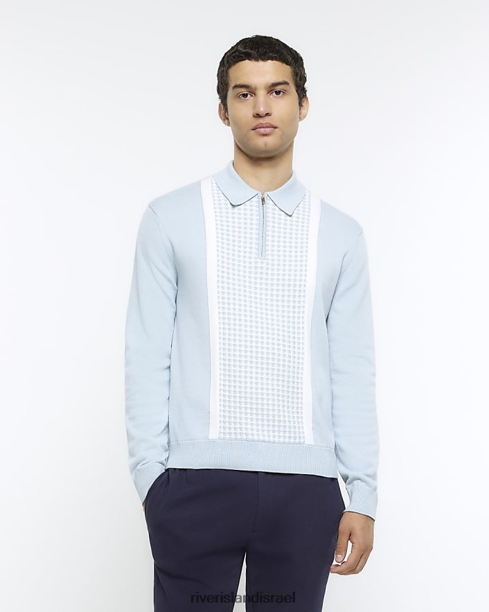 לבוש River Island פולו סרוג עם שרוולים ארוכים בגזרה slim fit כְּחוֹל גברים BDZ4085620