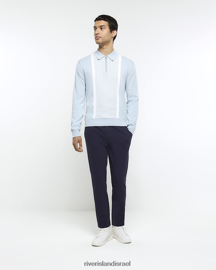 לבוש River Island פולו סרוג עם שרוולים ארוכים בגזרה slim fit כְּחוֹל גברים BDZ4085620