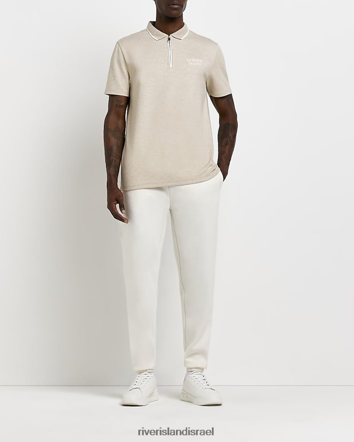 לבוש River Island פולו רקום עם שרוולים קצרים בכושר slim fit אקרו גברים BDZ4085916