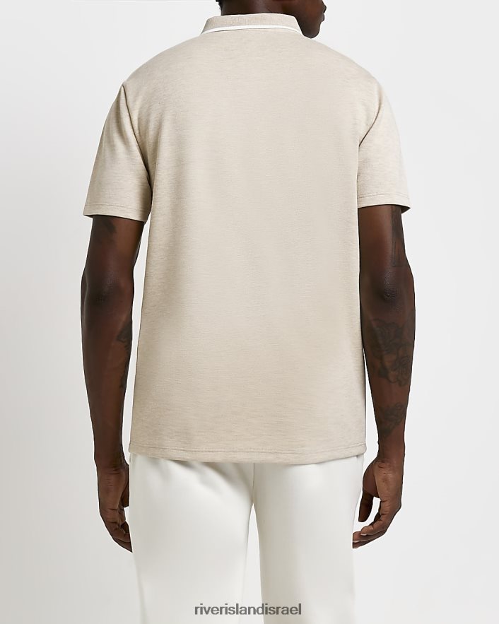 לבוש River Island פולו רקום עם שרוולים קצרים בכושר slim fit אקרו גברים BDZ4085916
